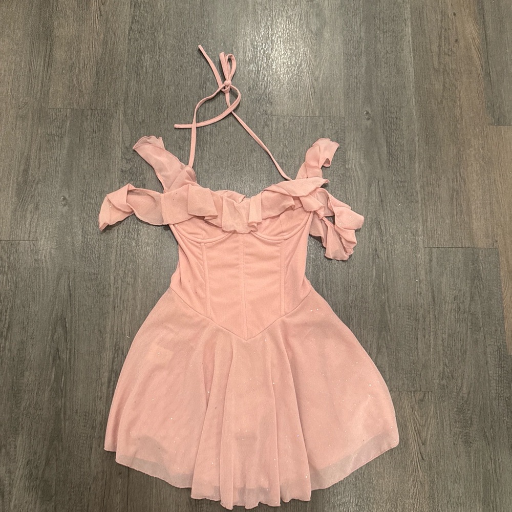 Elegant Pink Ruffle Mini Dress
